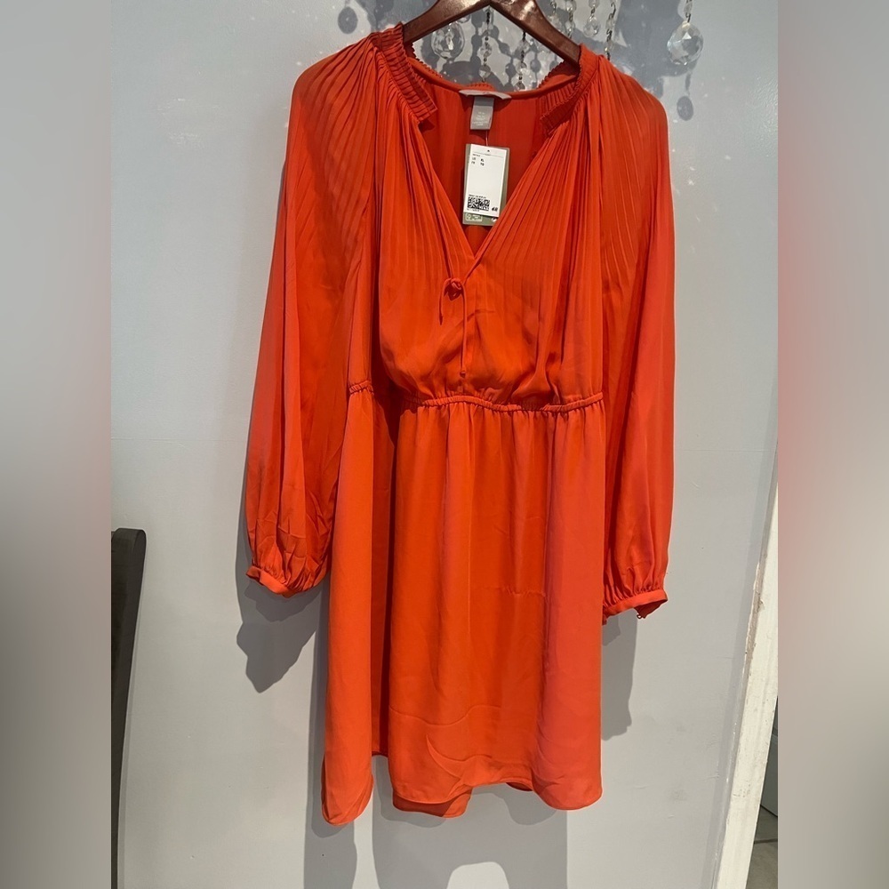 H&M Women Dress Extra Large Orange Chiffon Long Balloon Sleeve